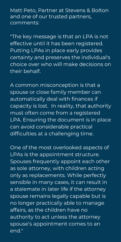 Quote from Matt Peto, Partner at Stevens & Bolton and one of our trusted professional partners